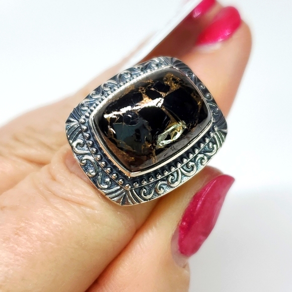 Matrix Silver Shungite Ring in Sterling Silver Sz 7 - Picture 9 of 14